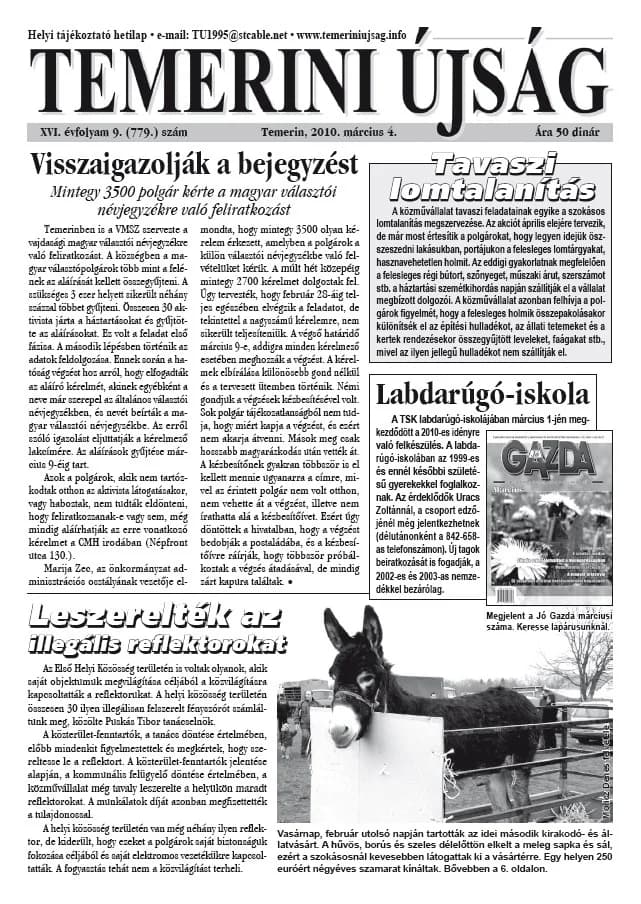 Temerini Újság, 16. évf. 2010. március 4. 9. sz.