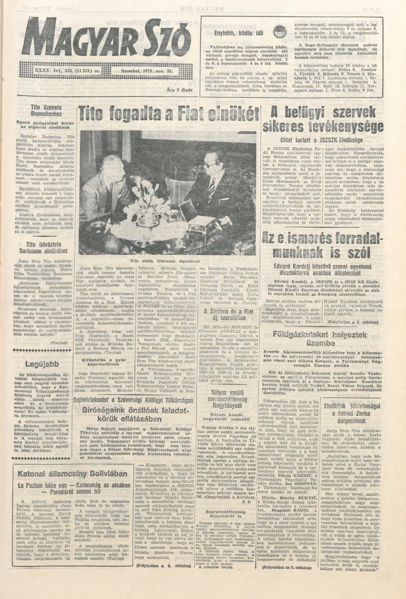 Magyar Szó, 35. évf. 1978. november 25. 325. sz. 1–20. oldal
