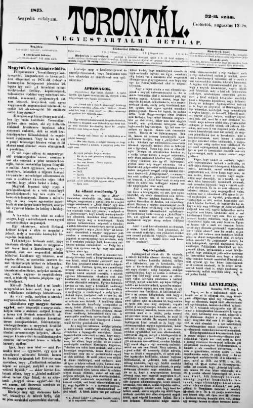 Torontál, 4. évf. 1875. augusztus 12. 32. sz.