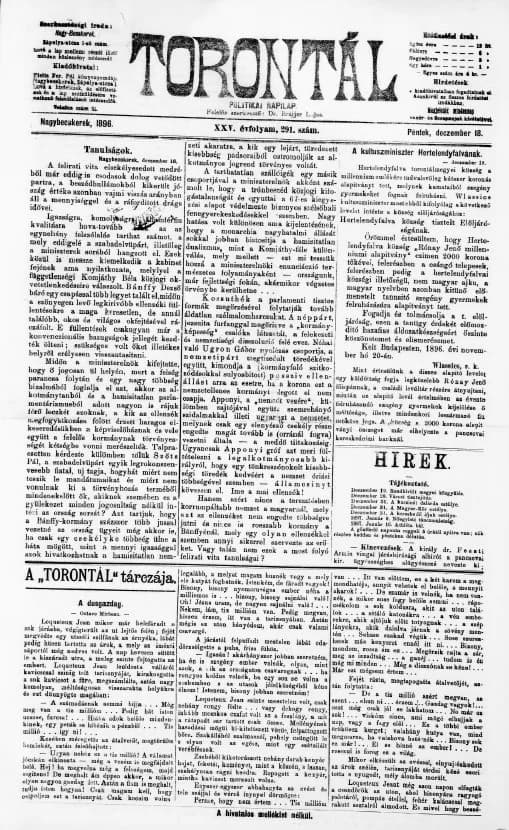 Torontál, 25. évf. 1896. december 18. 291. sz.