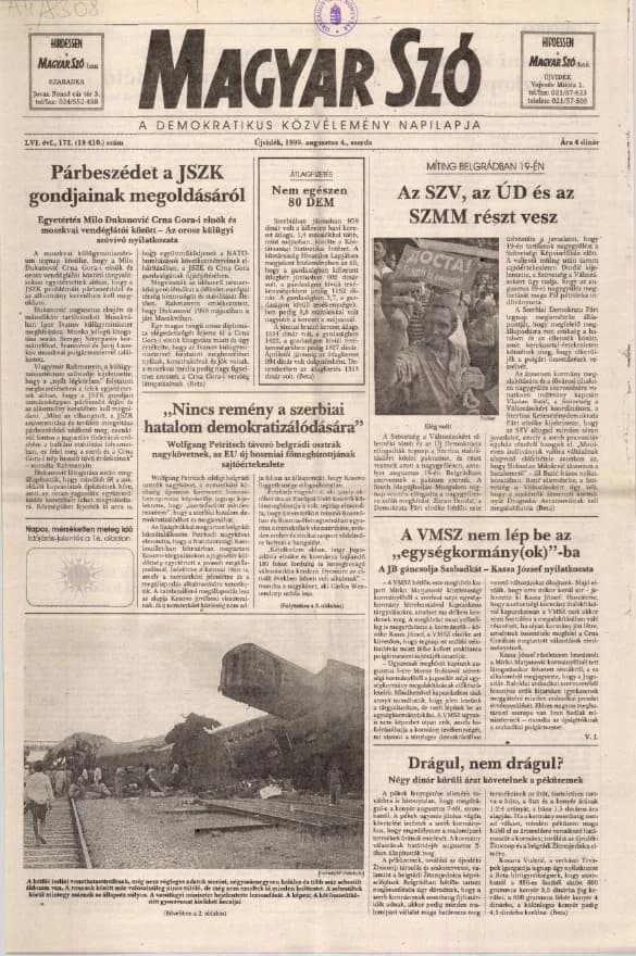 Magyar Szó, 56. évf. 1999. augusztus 4. 172. sz. 1–16. oldal