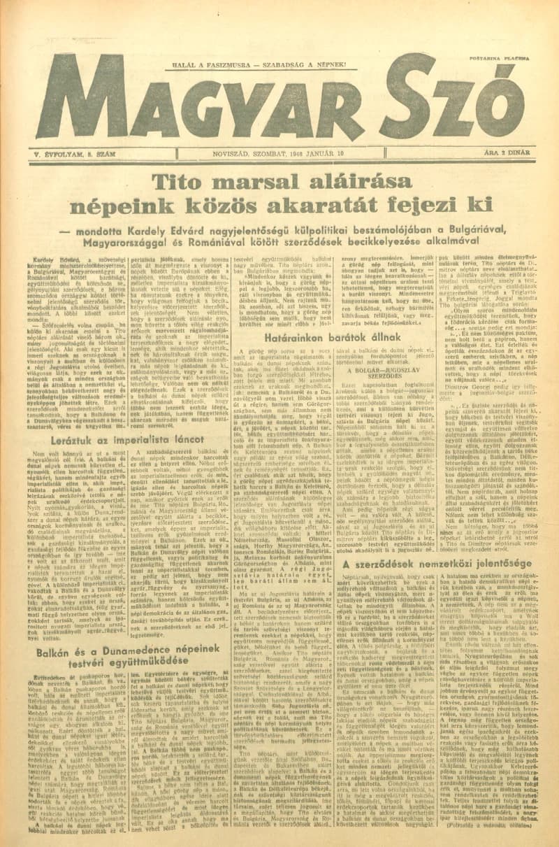 Magyar Szó, 5. évf. 1948. január 10. 8. sz. 1–6. oldal