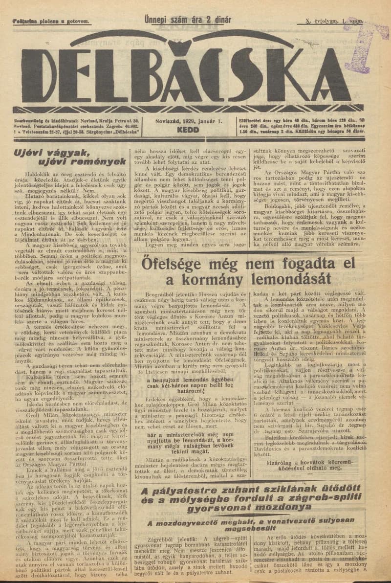 Délbácska, 10. évf. 1929. január 1. 1. sz.