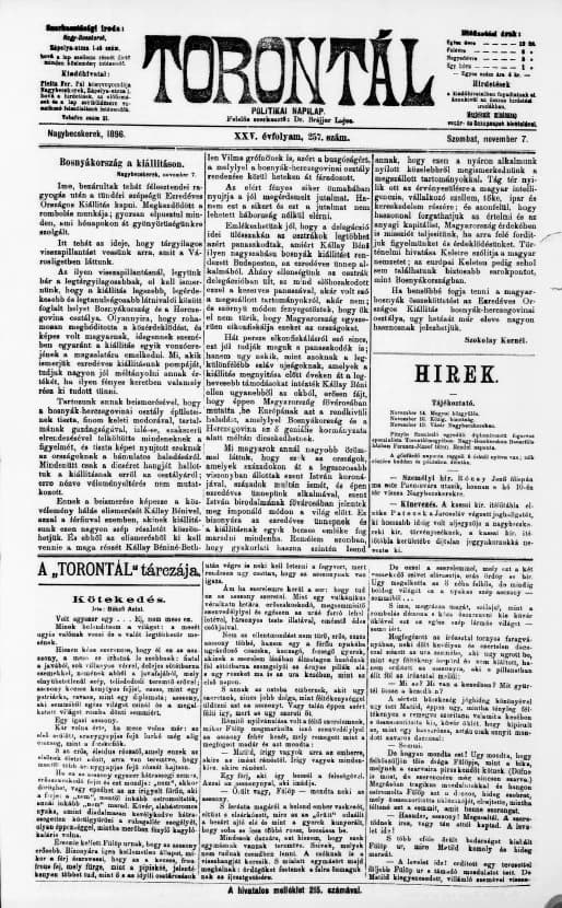 Torontál, 25. évf. 1896. november 7. 257. sz.