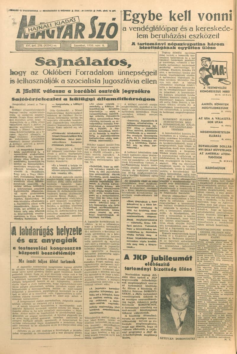 Magyar Szó, 15. évf. 1958. november 8. 278. sz. 1–16. oldal