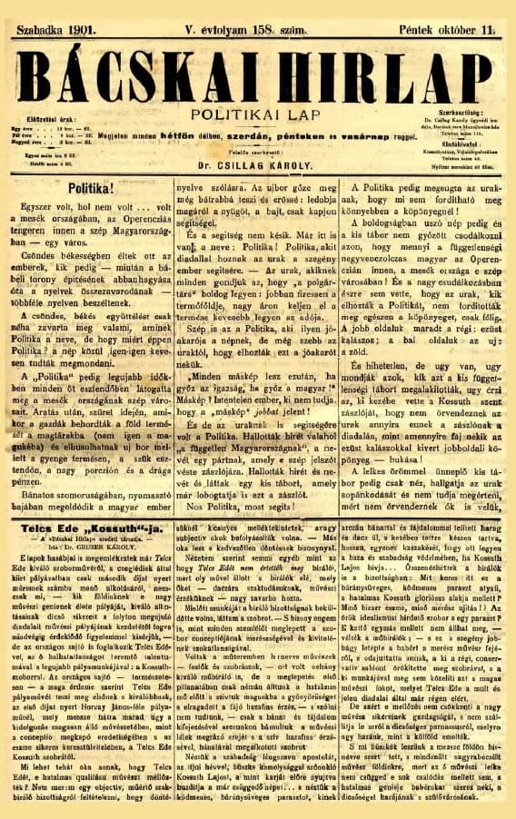 Bácskai Hirlap, 5. évf. 1901. október 11. 158. sz.