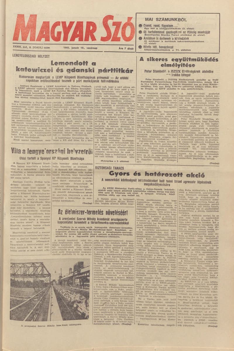 Magyar Szó, 39. évf. 1982. január 10. 8. sz. 1–28. oldal