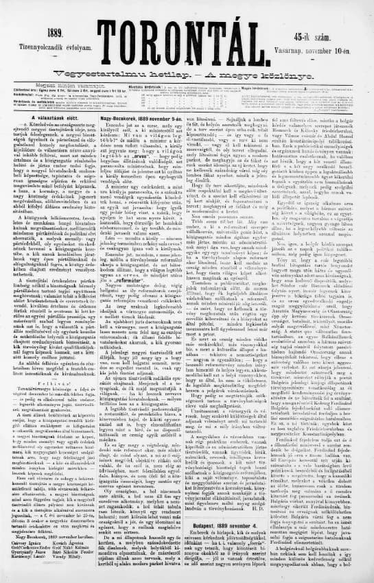 Torontál, 18. évf. 1889. november 10. 45. sz.