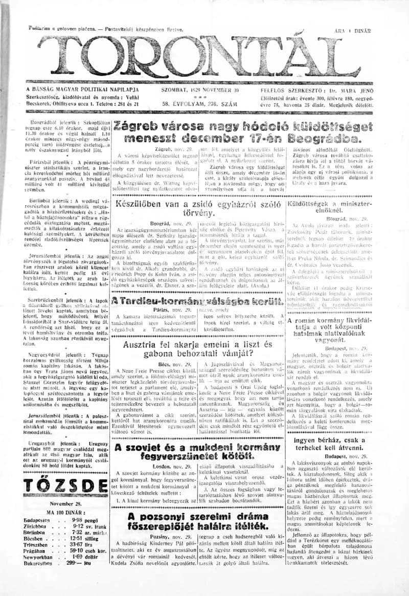 Torontál, 58. évf. 1929. november 30. 276. sz.