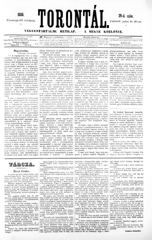 Torontál, 14. évf. 1885. július 16. 29. sz.