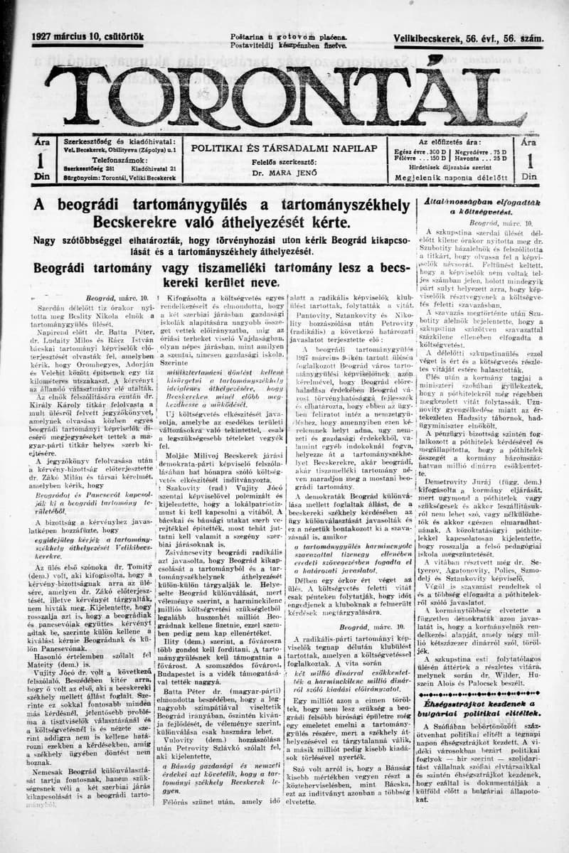 Torontál, 56. évf. 1927. március 10. 56. sz.