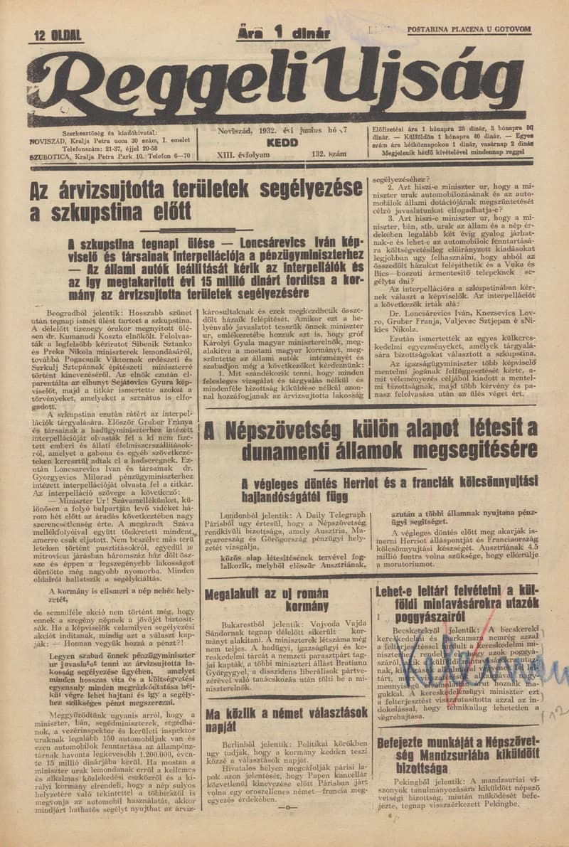Reggeli Újság, 13. évf. 1932. június 7. 132. sz.