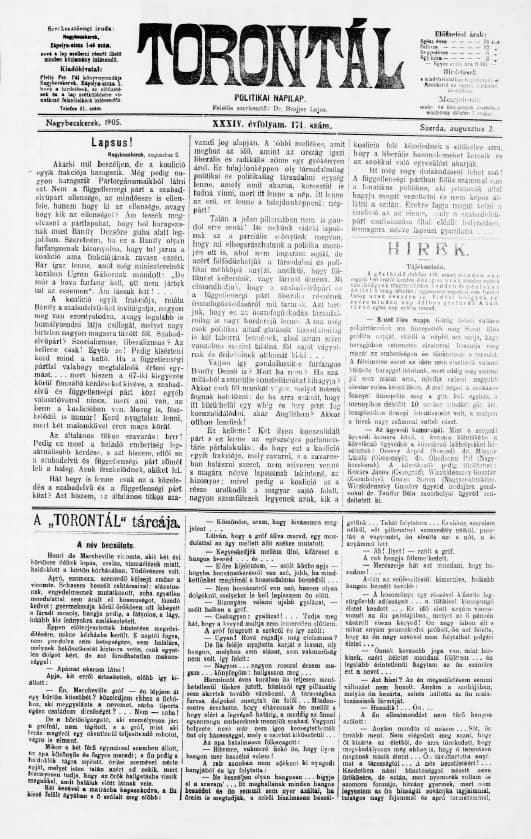Torontál, 34. évf. 1905. augusztus 2. 174. sz.