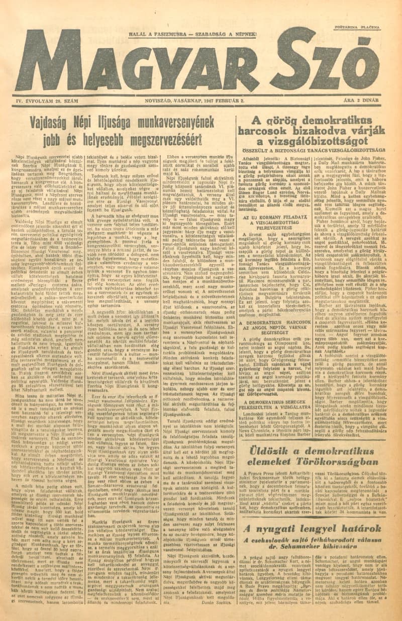 Magyar Szó, 4. évf. 1947. február 2. 28. sz. 1–8. oldal