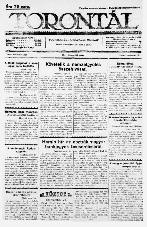 Torontál, 51. évf. 1922. szeptember 27. 215. sz.