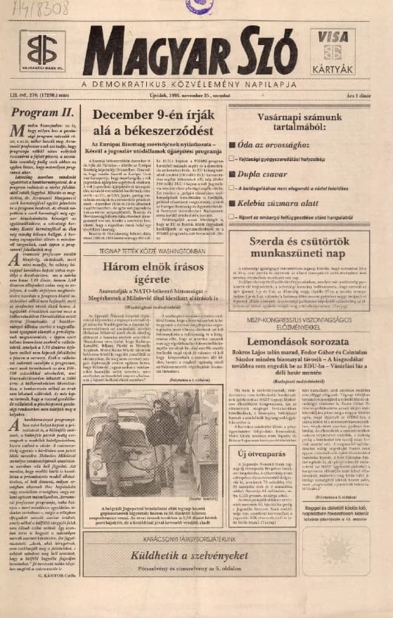 Magyar Szó, 52. évf. 1995. november 25. 276. sz. 1–16. oldal