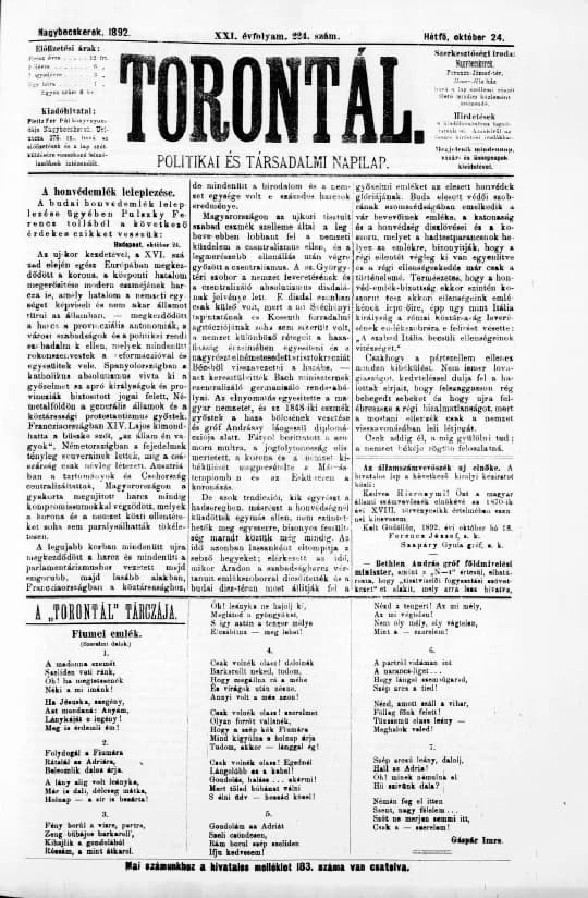 Torontál, 21. évf. 1892. október 24. 224. sz.