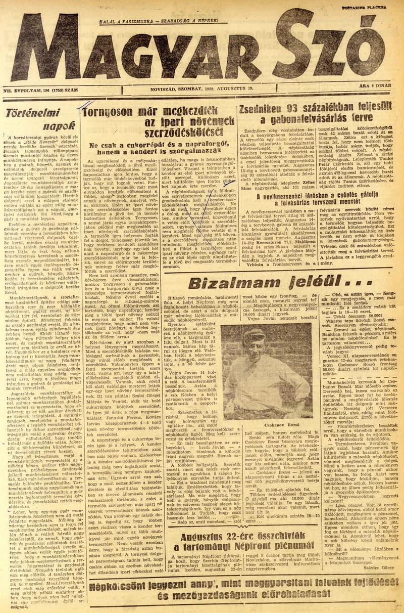 Magyar Szó, 7. évf. 1950. augusztus 19. 196. sz. 1–4. oldal