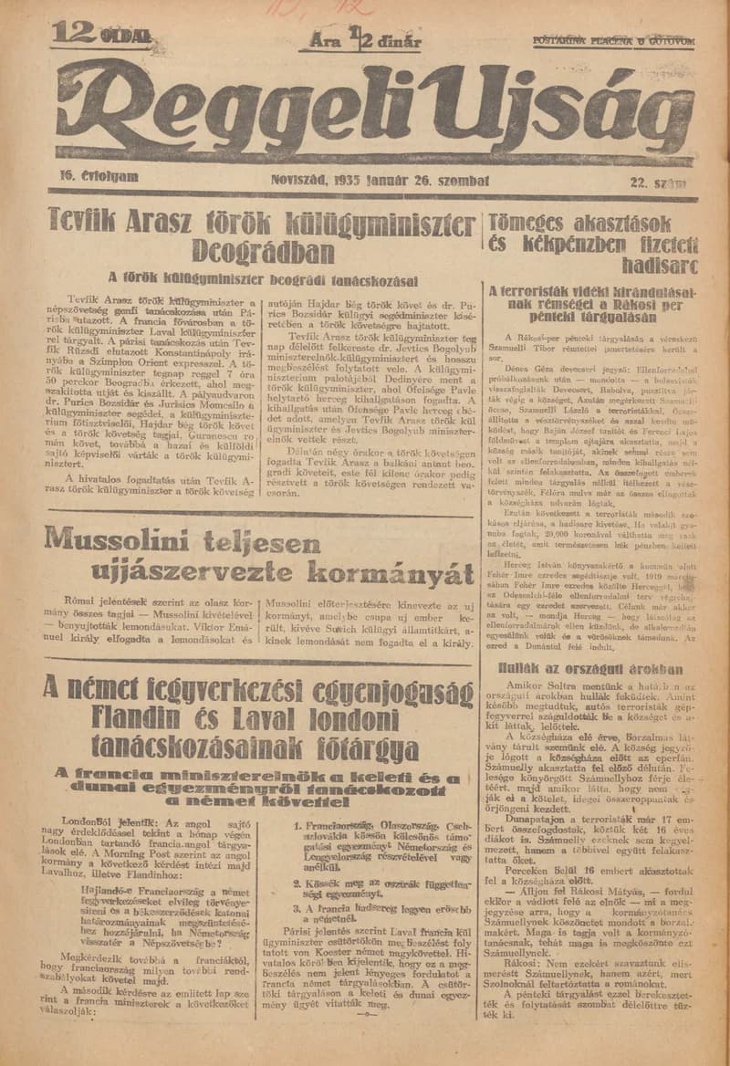 Reggeli Újság, 16. évf. 1935. január 26. 22. sz.