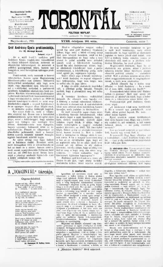 Torontál, 32. évf. 1903. május 7. 103. sz.