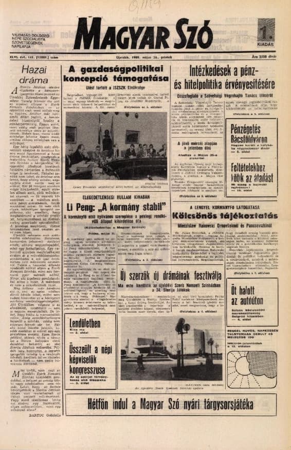 Magyar Szó, 46. évf. 1989. május 26. 141. sz. 1–24. oldal