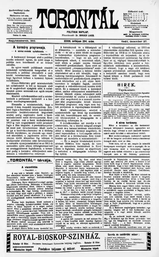 Torontál, 39. évf. 1910. december 27. 294. sz.