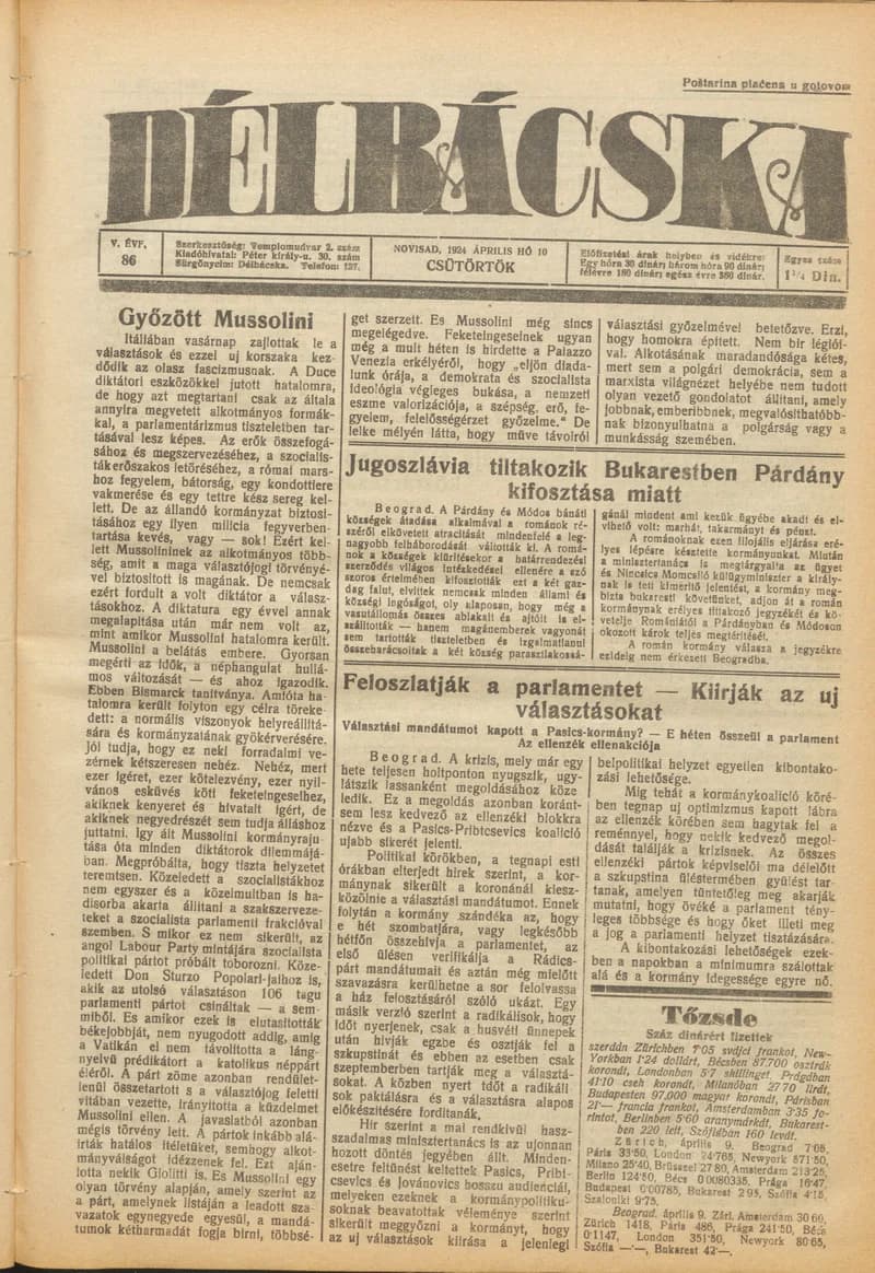 Délbácska, 5. évf. 1924. április 10. 86. sz.