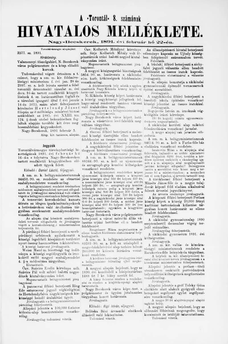 A Totontál  hivatalos melléklete, 4. évf. 1891. február 22. 8. sz.