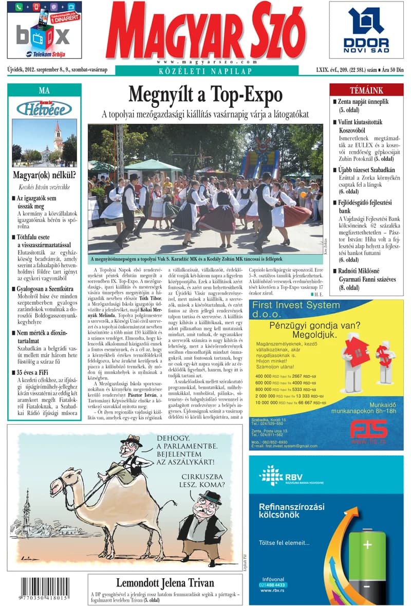 Magyar Szó, 69. évf. 2012. szeptember 8. – 9. 209. sz. 1–44. oldal