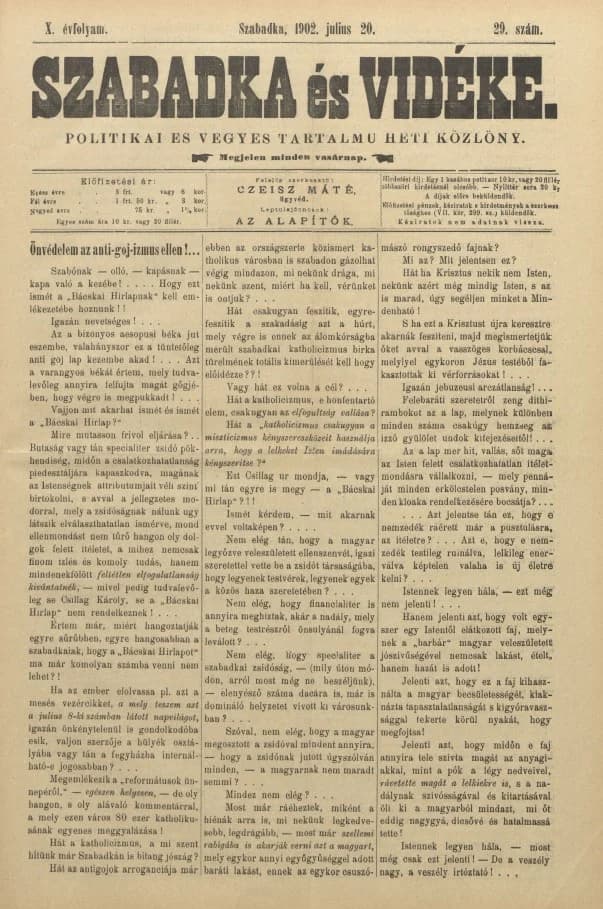 Szabadka és vidéke II, 10. évf. 1902. július 20. 29. sz.