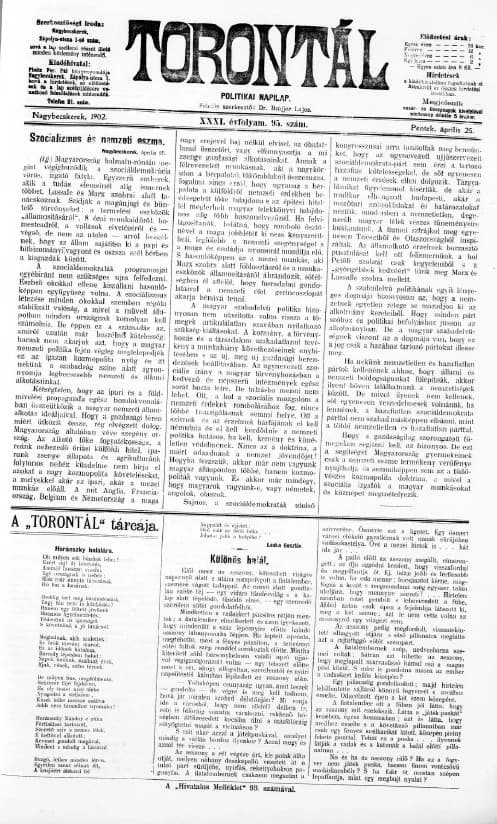 Torontál, 31. évf. 1902. április 25. 95. sz.