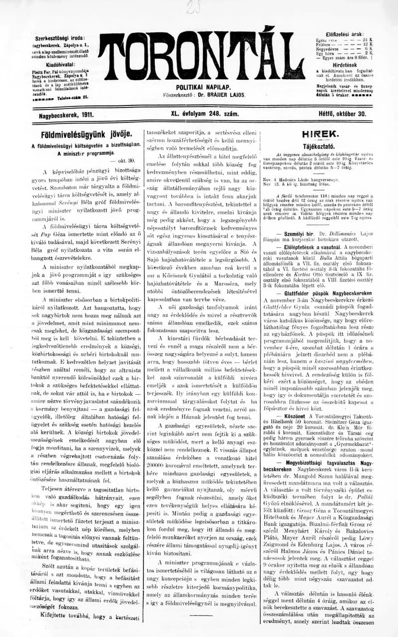 Torontál, 40. évf. 1911. október 30. 248. sz.