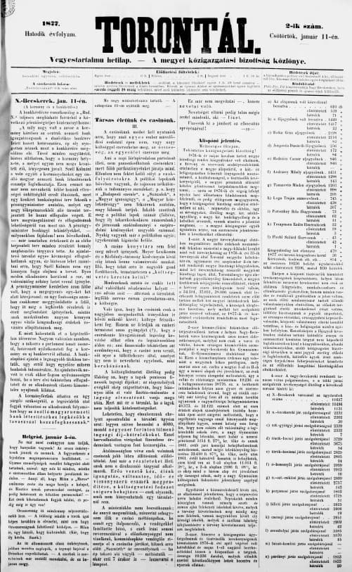 Torontál, 6. évf. 1877. január 11. 2. sz.