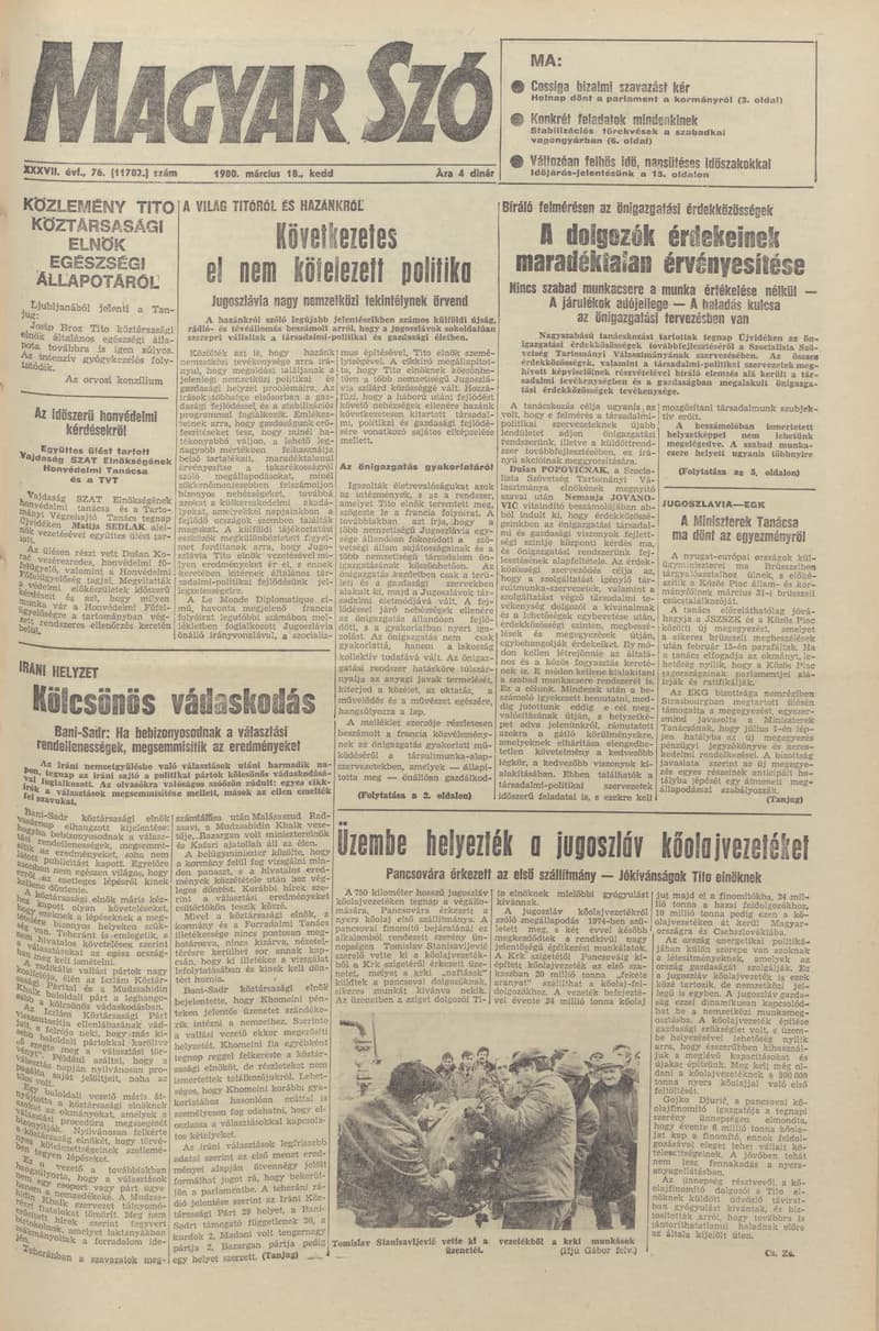 Magyar Szó, 37. évf. 1980. március 18. 76. sz. 1–20. oldal