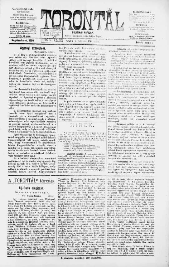 Torontál, 29. évf. 1900. június 1. 126. sz.
