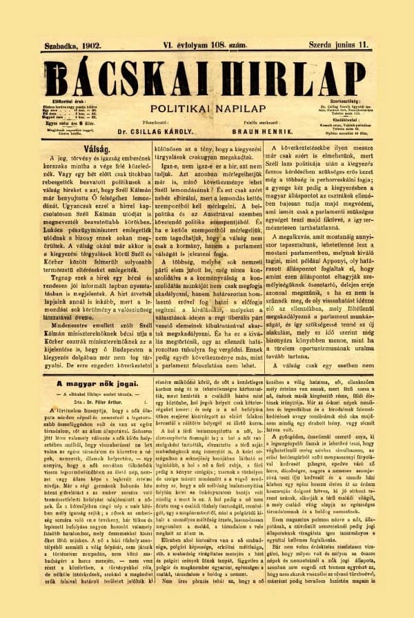 Bácskai Hirlap, 6. évf. 1902. június 11. 108. sz.
