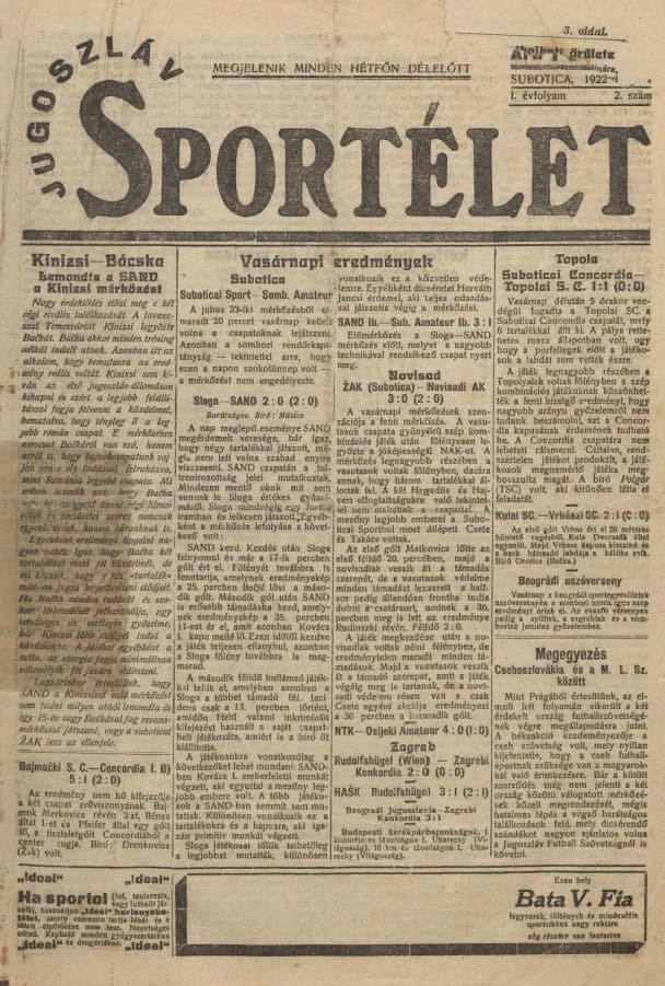 Jugoszláv sportélet, 1. évf. 1922. augusztus 7. 2. sz.