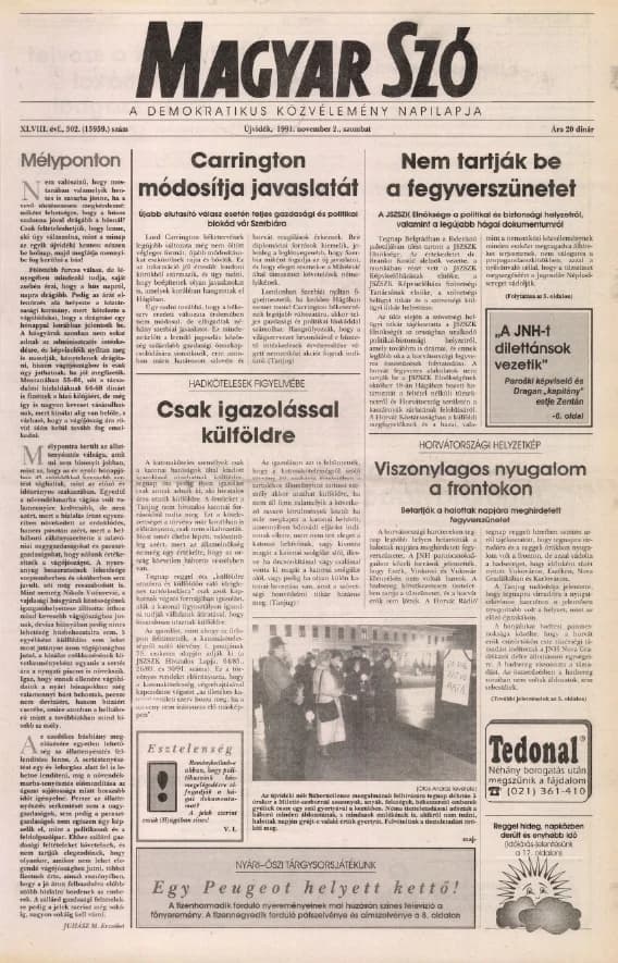 Magyar Szó, 48. évf. 1991. november 2. 302. sz. 1–20. oldal