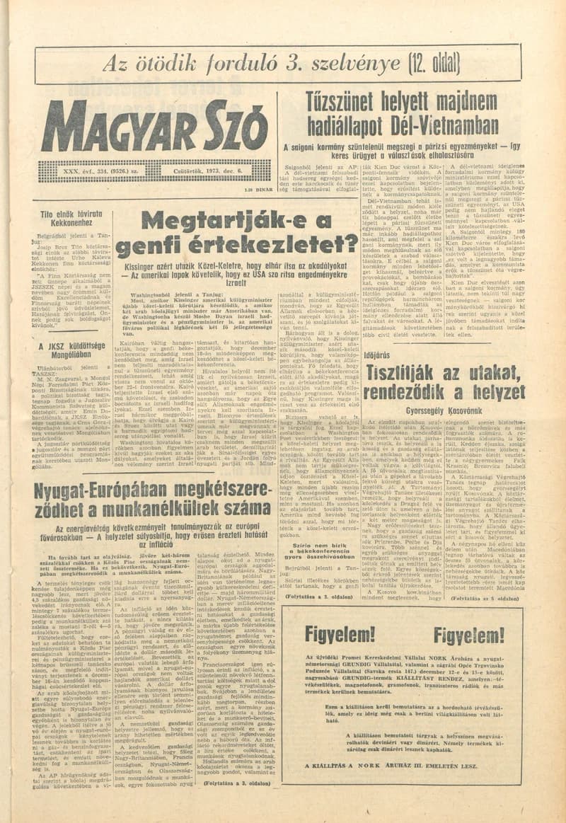 Magyar Szó, 30. évf. 1973. december 6. 334. sz.