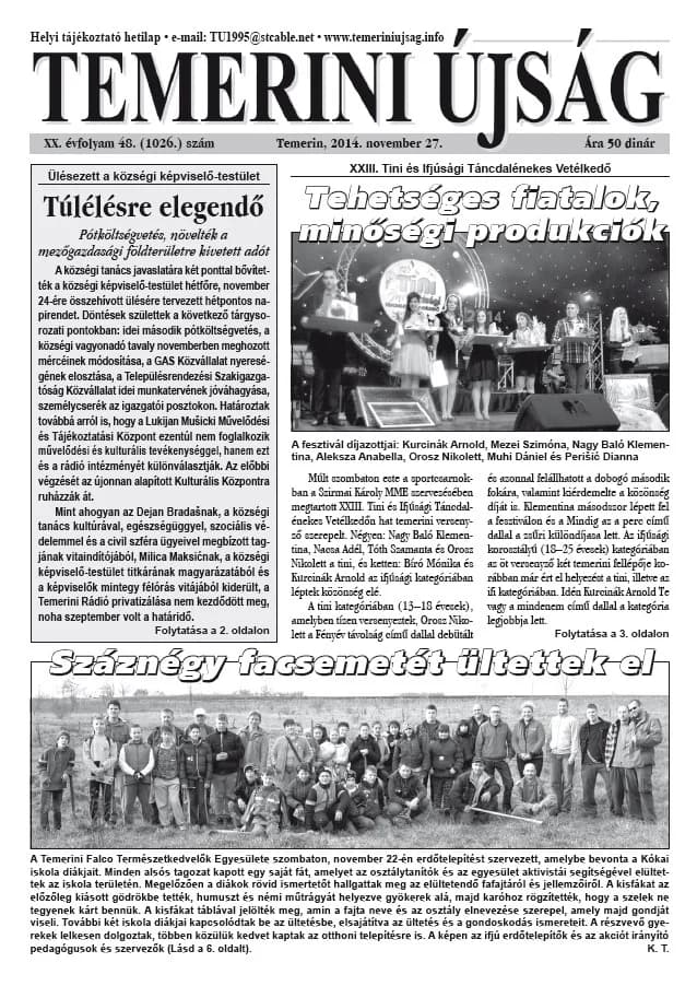 Temerini Újság, 20. évf. 2014. november 27. 48. sz.