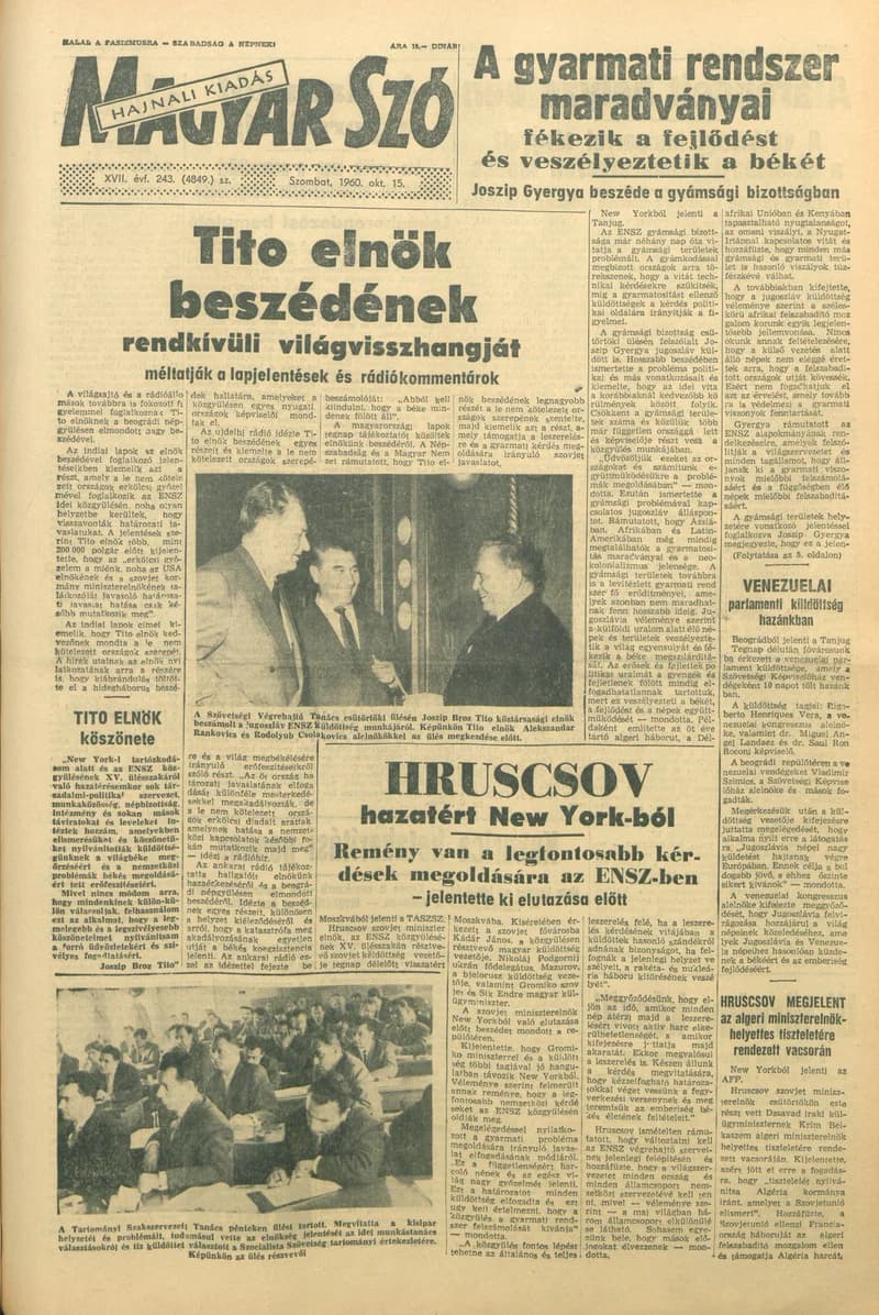 Magyar Szó, 17. évf. 1960. október 15. 243. sz. 1–26. oldal