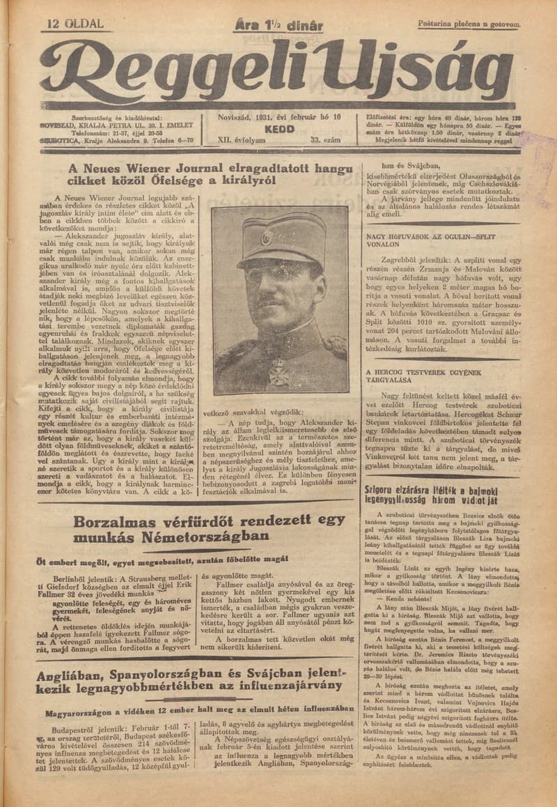 Reggeli Újság, 12. évf. 1931. február 10. 33. sz.