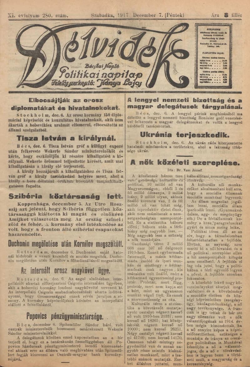 Délvidék, 11. évf. 1917. december 7. 280. sz.