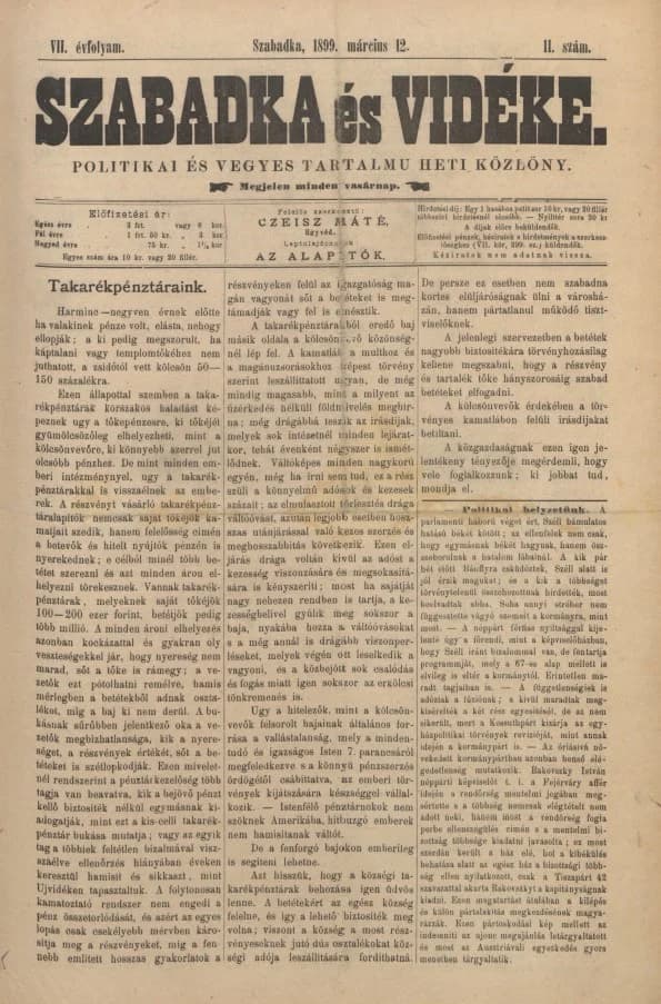 Szabadka és vidéke II, 7. évf. 1899. március 12. 11. sz.