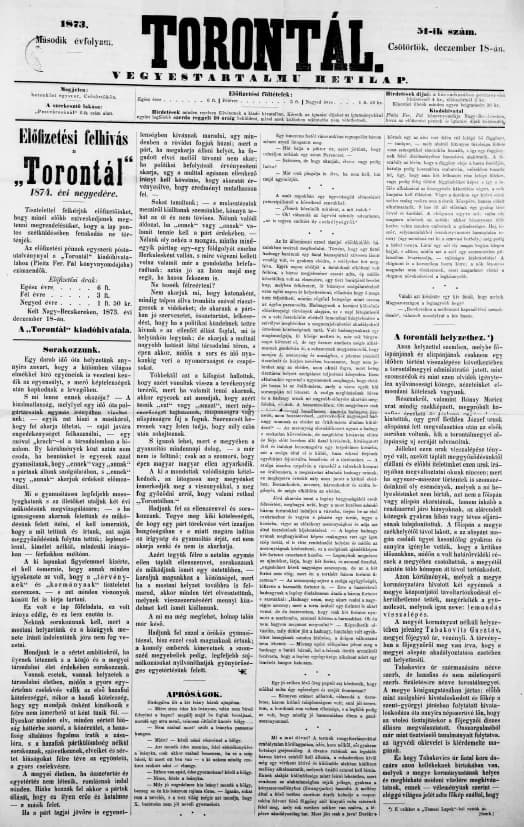 Torontál, 2. évf. 1873. december 18. 51. sz.
