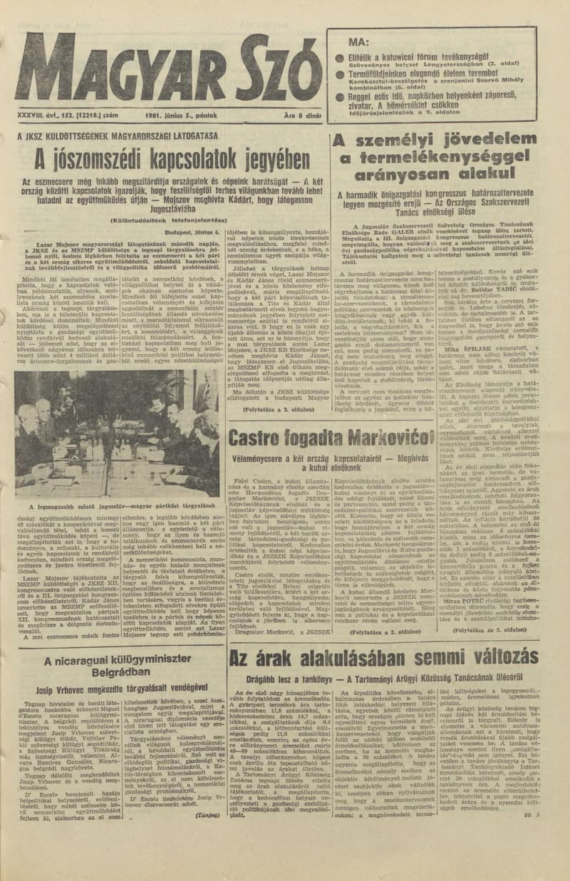 Magyar Szó, 38. évf. 1981. június 5. 152. sz.