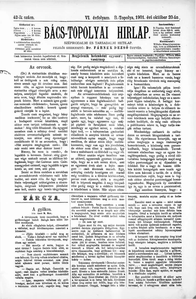 Bács-Topolyai Hirlap, 6. évf. 1901. október 20. 42. sz.