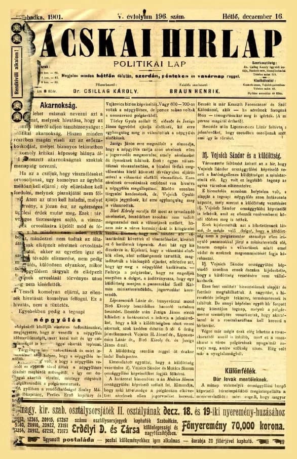 Bácskai Hirlap, 5. évf. 1901. december 16. 196. sz.
