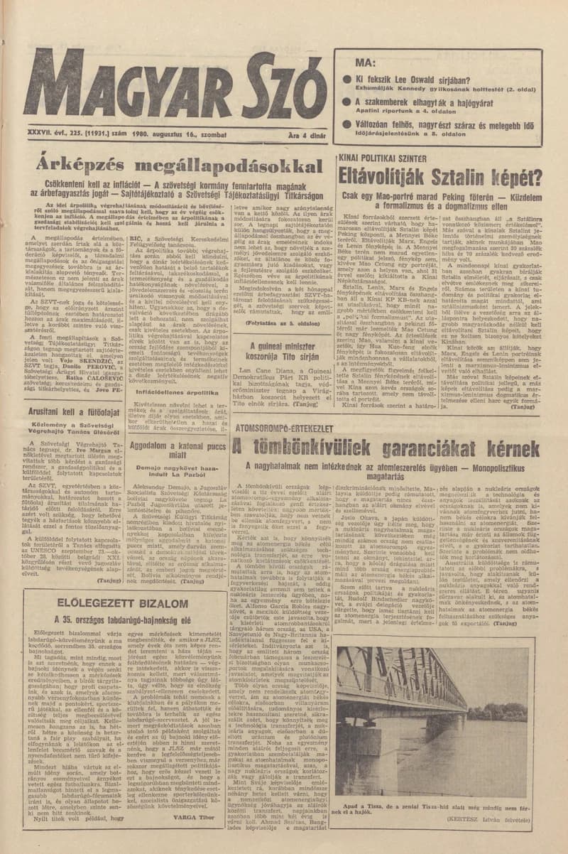 Magyar Szó, 37. évf. 1980. augusztus 16. 225. sz. 1–16. oldal
