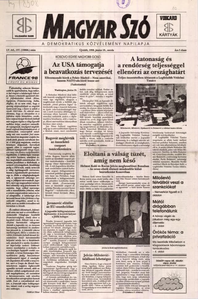 Magyar Szó, 55. évf. 1998. június 10. 137. sz. 1–16. oldal